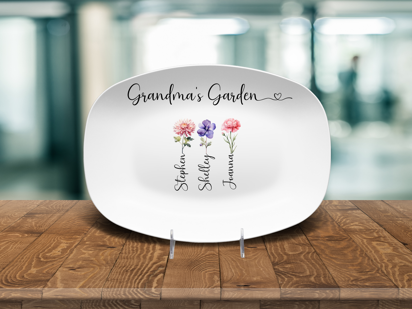 Personalized Grandma’s Garden Birth Flower Platter – Custom Kids Names Plate – Gift for Grandma from Grandchildren – Mother’s Day or Grandparents Day Gift