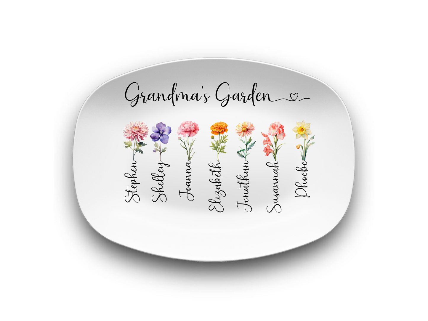 Personalized Grandma’s Garden Birth Flower Platter – Custom Kids Names Plate – Gift for Grandma from Grandchildren – Mother’s Day or Grandparents Day Gift