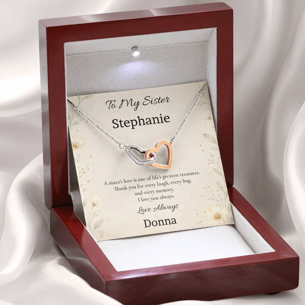 To My Sister One of Life's Greatest Treasures Interlocking Hearts Necklace