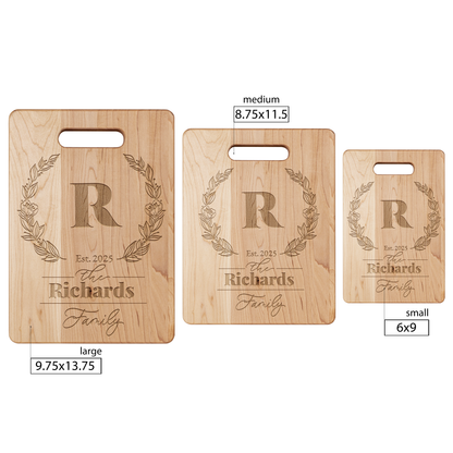 Personalized Maple Cutting Board – Custom Family Name & Monogram | Handcrafted in the USA | Weddings, Anniversaries, Housewarming Gift
