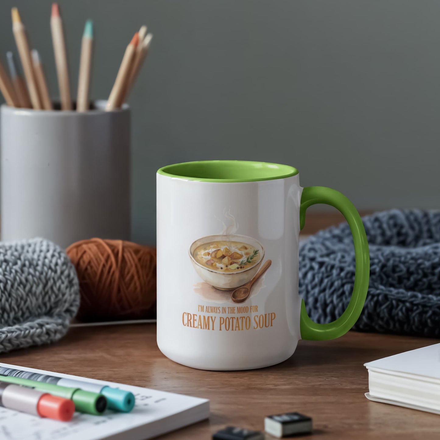 I'm Always in the Mood for Creamy Potato Soup Color Accent Ceramic Mug | Autumn Coffee Mug