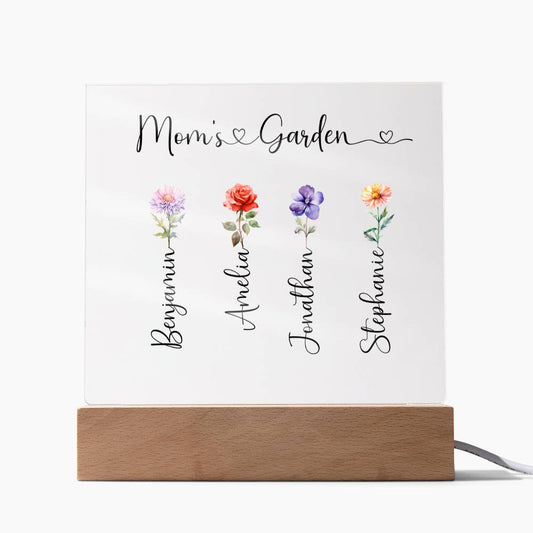 Personalized Mom’s Garden Birth Flower LED Plaque – Custom Kids Names Light – Gift for Mom from Children – Mother’s Day Gift