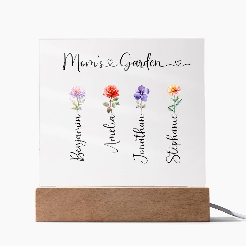 Personalized Mom’s Garden Birth Flower LED Plaque – Custom Kids Names Light – Gift for Mom from Children – Mother’s Day Gift