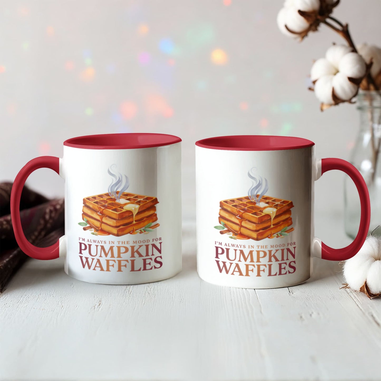 I'm Always in the Mood for Pumpkin Waffles Color Accent Ceramic Mug | Autumn Coffee Mug
