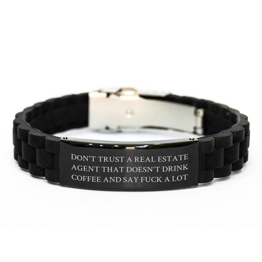 Funny Real Estate Agent Gifts for Men - Glide lock Clasp Bracelet with Coffee Lovers Quote - Gift Ideas from Friends to Family - Image 1