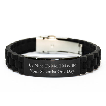 Funny Scientist Quote Gifts for Men - Black Glide lock Clasp Bracelet, Gift from Friends for Scientist Graduation Unique Gifts - Image 1