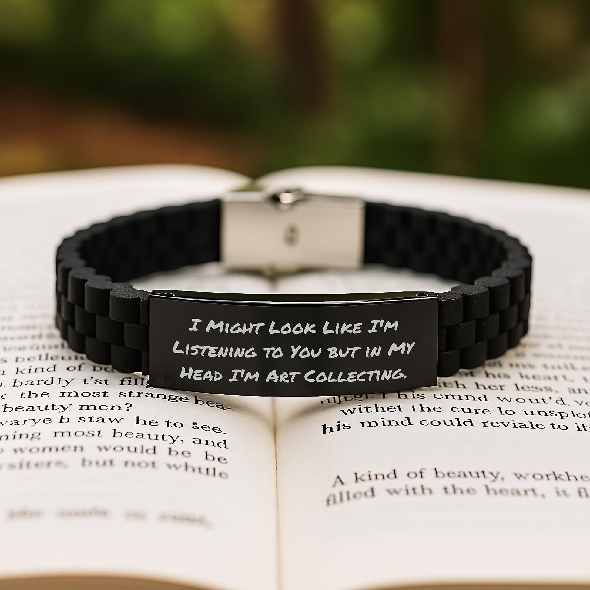 Art Collecting Humor Gifts from Friends for Men - Inspirational Quote Glide lock Clasp Black Stainless Steel Silicone Adjustable Graduation Unique Gifts - Image 2