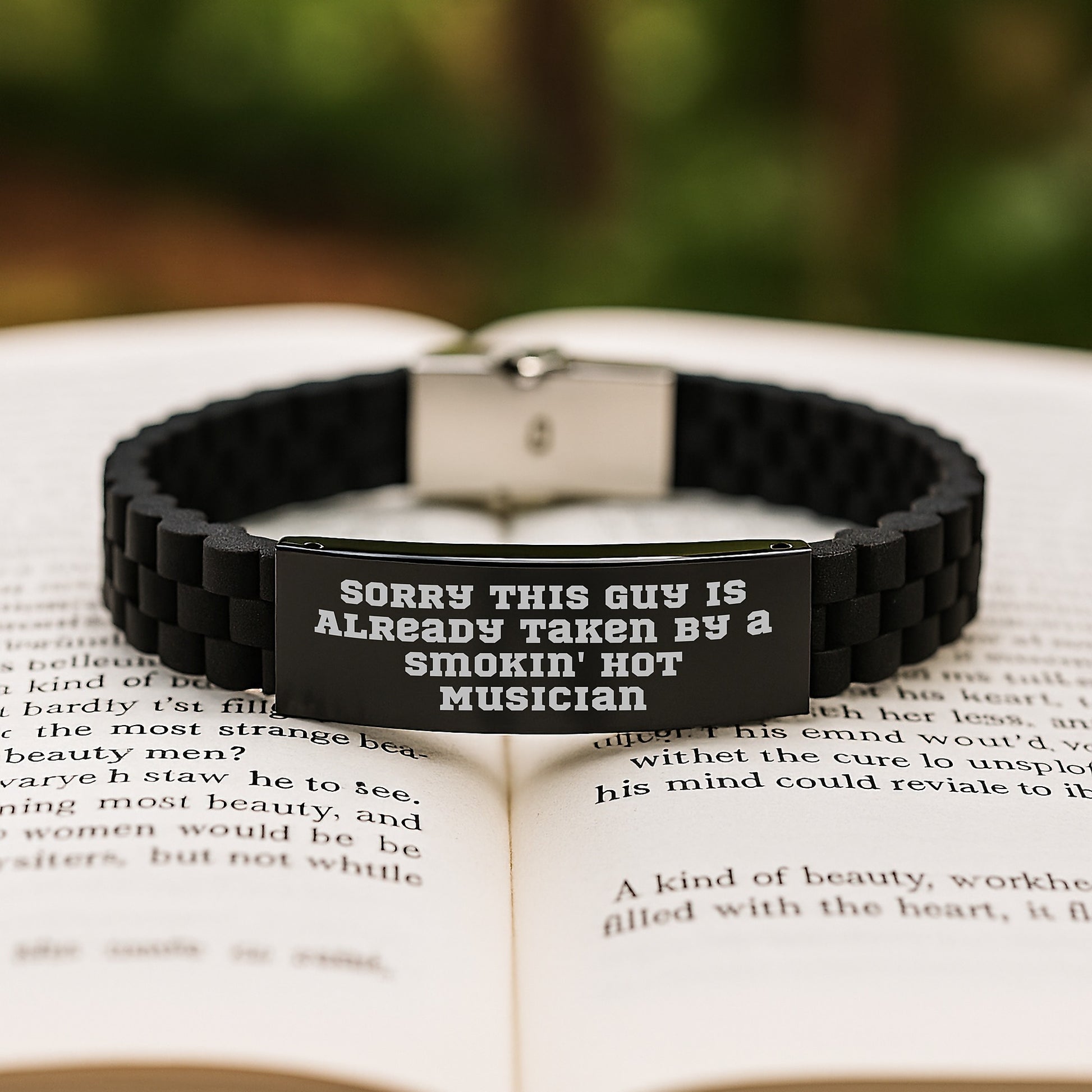 Funny Musician Gifts for Graduation - Sorry This Guy Is Already Taken By A Smokin' Hot Musician Glide lock Clasp Bracelet, Gifts from Friends to Musician, Adjustable and Premium Bag - Image 2