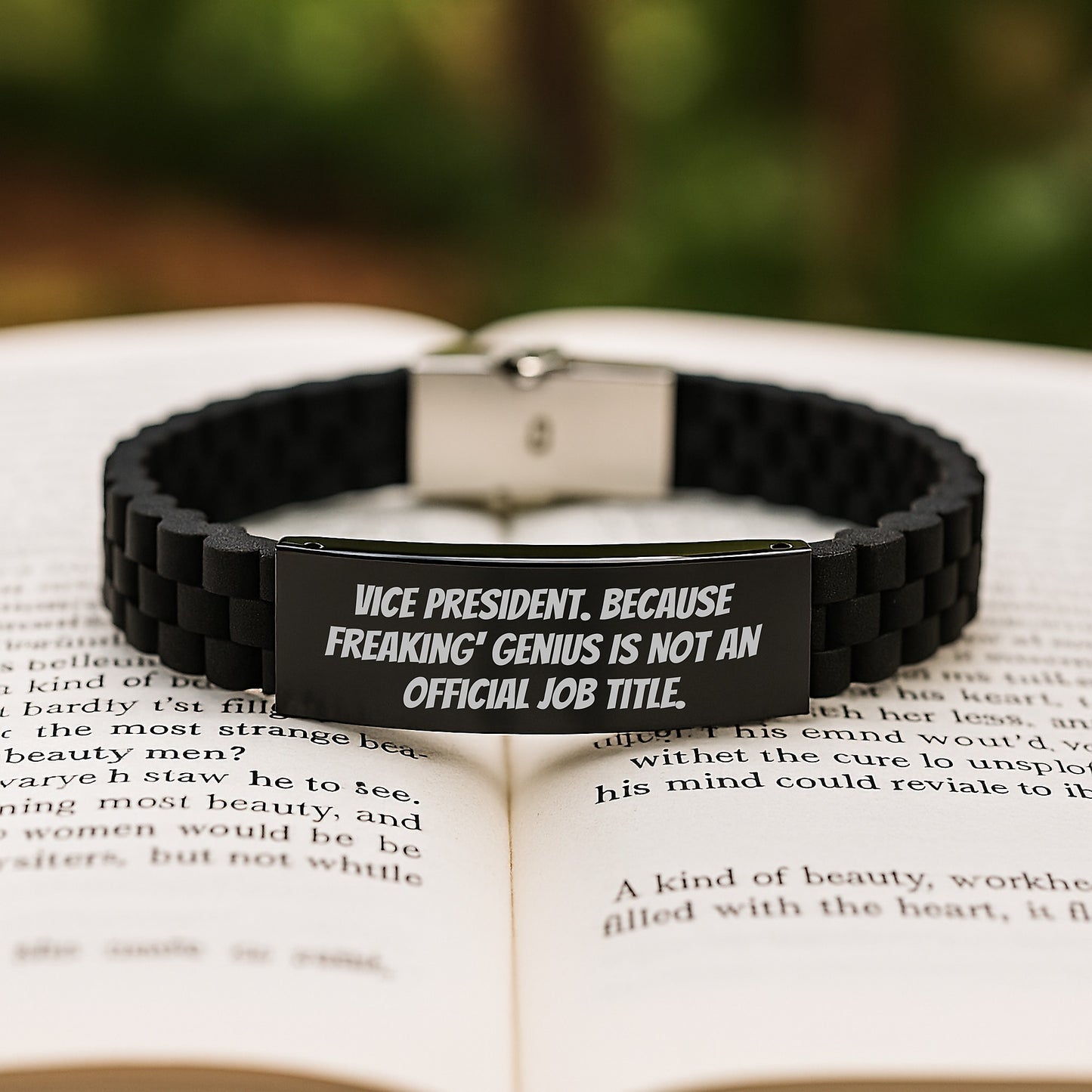 Vice President Gifts, Funny Quote, Adjustable Glide lock Clasp Black Stainless Steel Silicone Men's Women's Graduation Unique Gifts from Friends, Gifts for Vice President, Coworkers, Family - Image 2