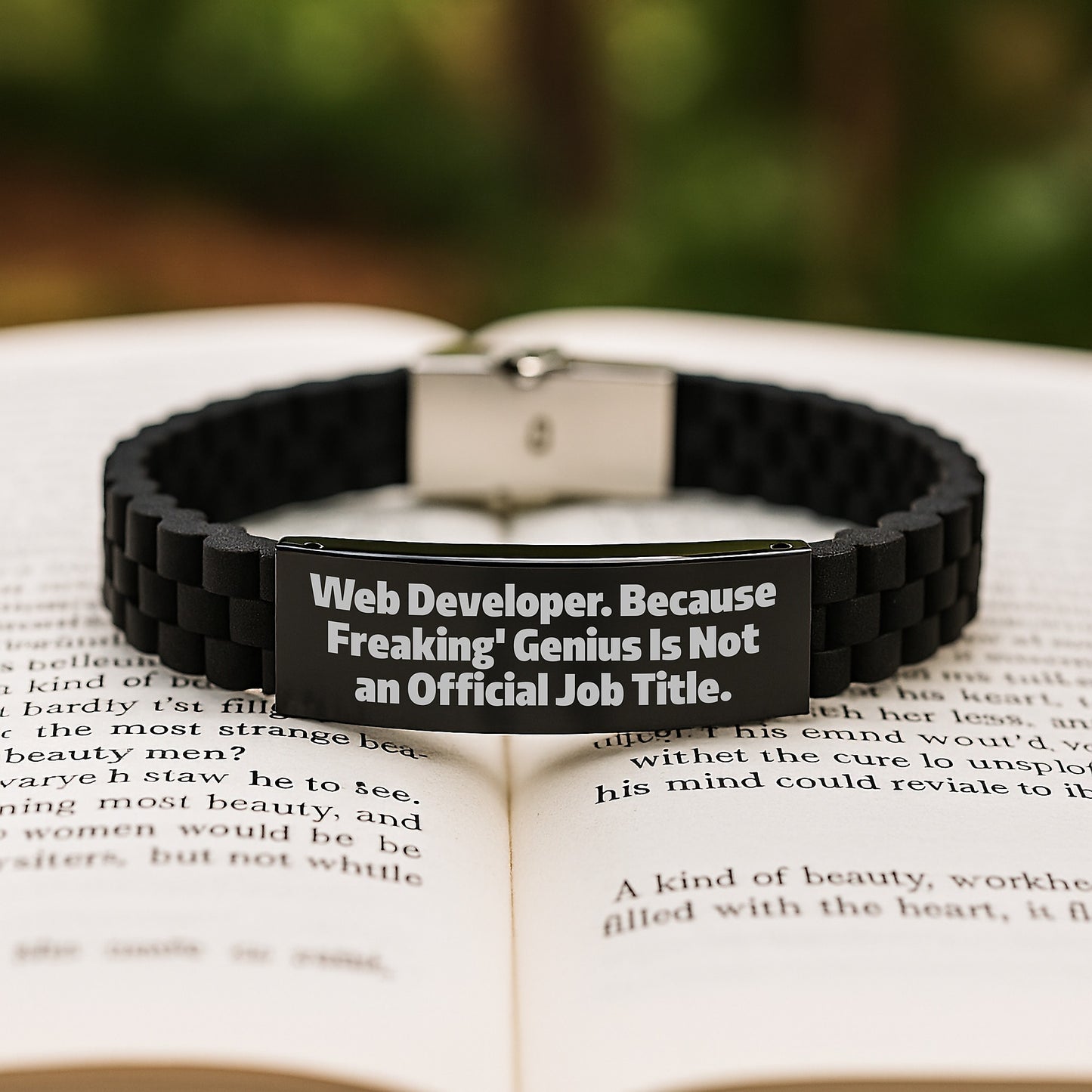 Funny Web Developer Gifts, Glide lock Clasp Bracelet for Men, Adjustable Silicone and Stainless Steel, Gifts from Friends, Unique Graduation Gifts for Web Developer - Image 2