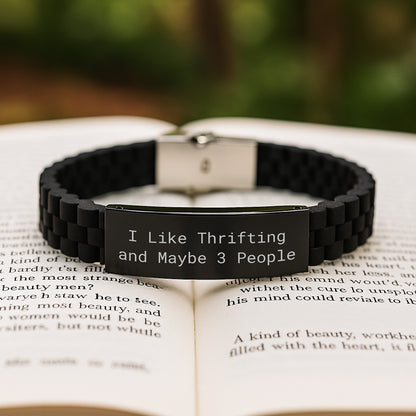 Funny Thrifting Gifts for Thrifting Lover, Glide lock Clasp Bracelet with Black, Silver, and Black Stainless Steel - Image 2