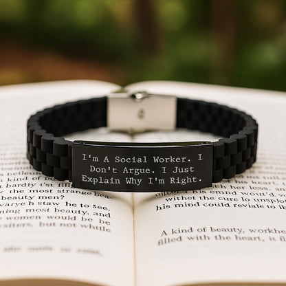 Funny Social Worker Gifts for Men, Women, or Friends, Glide lock Clasp Bracelet with I'm A Social Worker, I Don't Argue. I Just Explain Why I'm Right, Christmas Unique Presents - Image 2