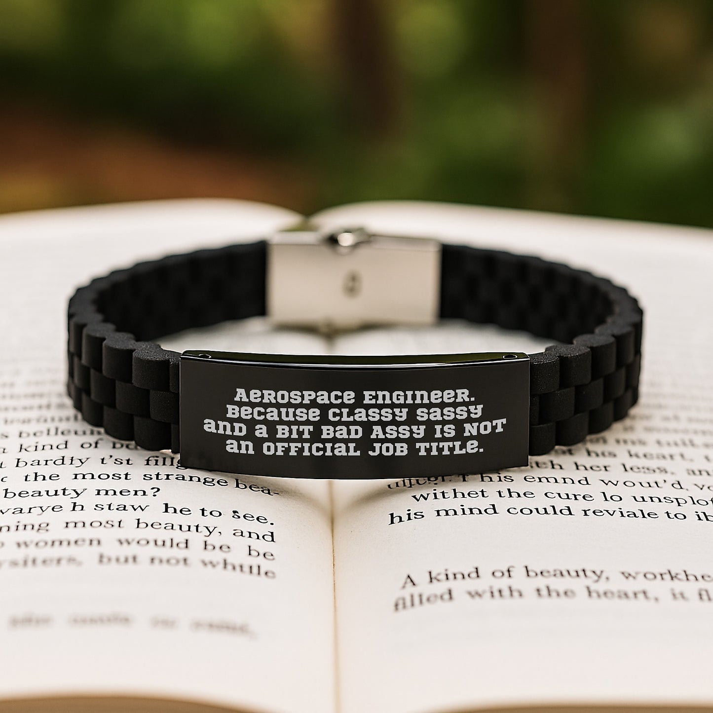 Aerospace Engineer Christmas Unique Gifts from Friends - Funny Inspirational Quote Glide lock Clasp Bracelet for Men or Women - Adjustable Black Stainless Steel Silver Silicone - Image 2