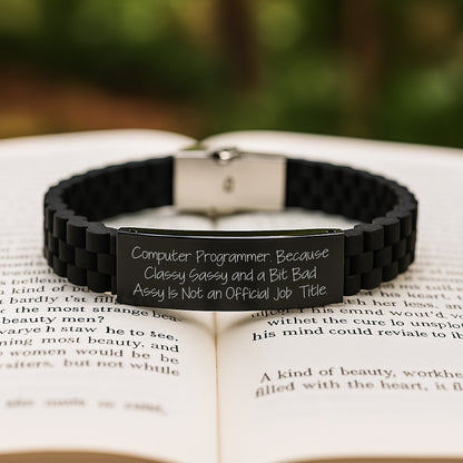 Funny Computer Programmer Gifts from Friends, Glide lock Clasp Bracelet for Men, Christmas Unique Gifts for Computer Programmer, Classy Sassy Bit Fearlessy Official Job Title - Image 2
