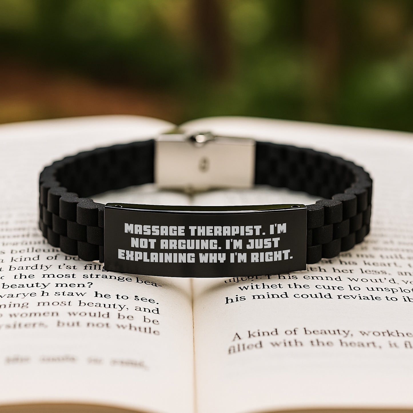 Funny Massage Therapist Gifts from Men for Women with Inspirational Quote 'I'm Not Arguing. I'm Just Explaining Why I'm Right.' on Black Glide lock Clasp Bracelet for Christmas - Image 2
