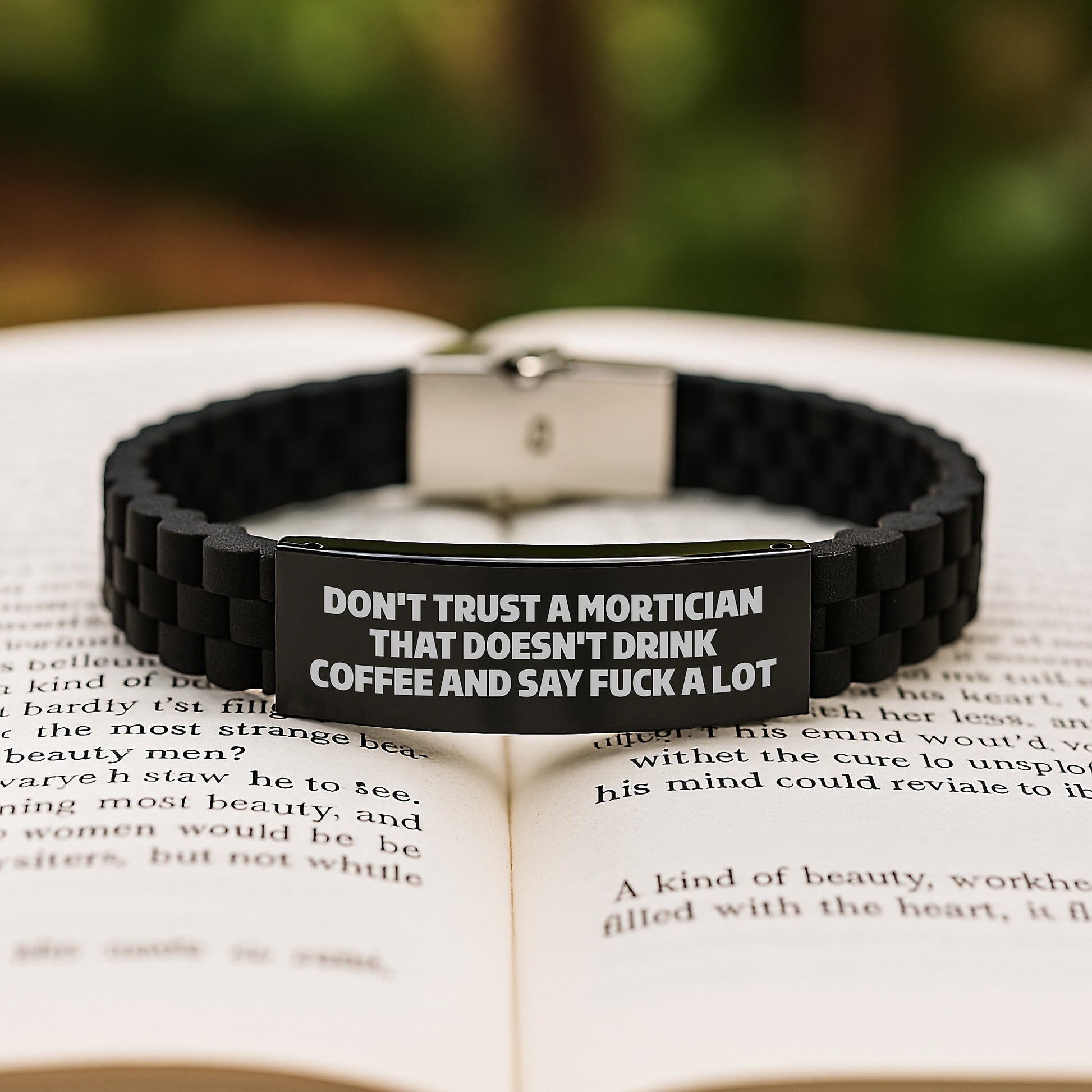 Funny Mortician Gifts from Men to Mortician, Glide lock Clasp Bracelet with Christmas Unique Gifts, Don't Trust A Mortician That Doesn't Drink Coffee And Say F--k A Lot - Image 2