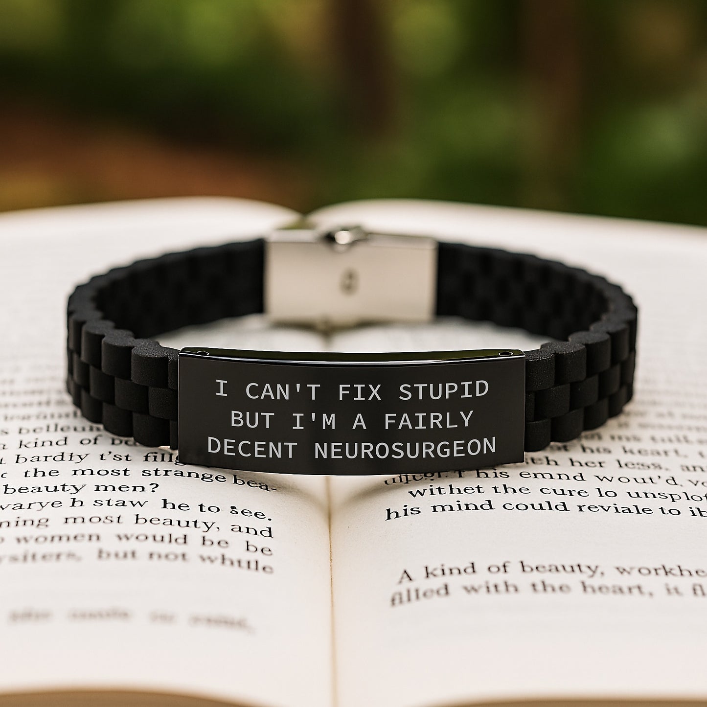Funny Neurosurgeon Gifts from Friends to Men, Inspirational I Can't Fix Stupid But I'm A Fairly Decent Neurosurgeon Glide lock Clasp Bracelet for Christmas Unique Gifts - Image 2