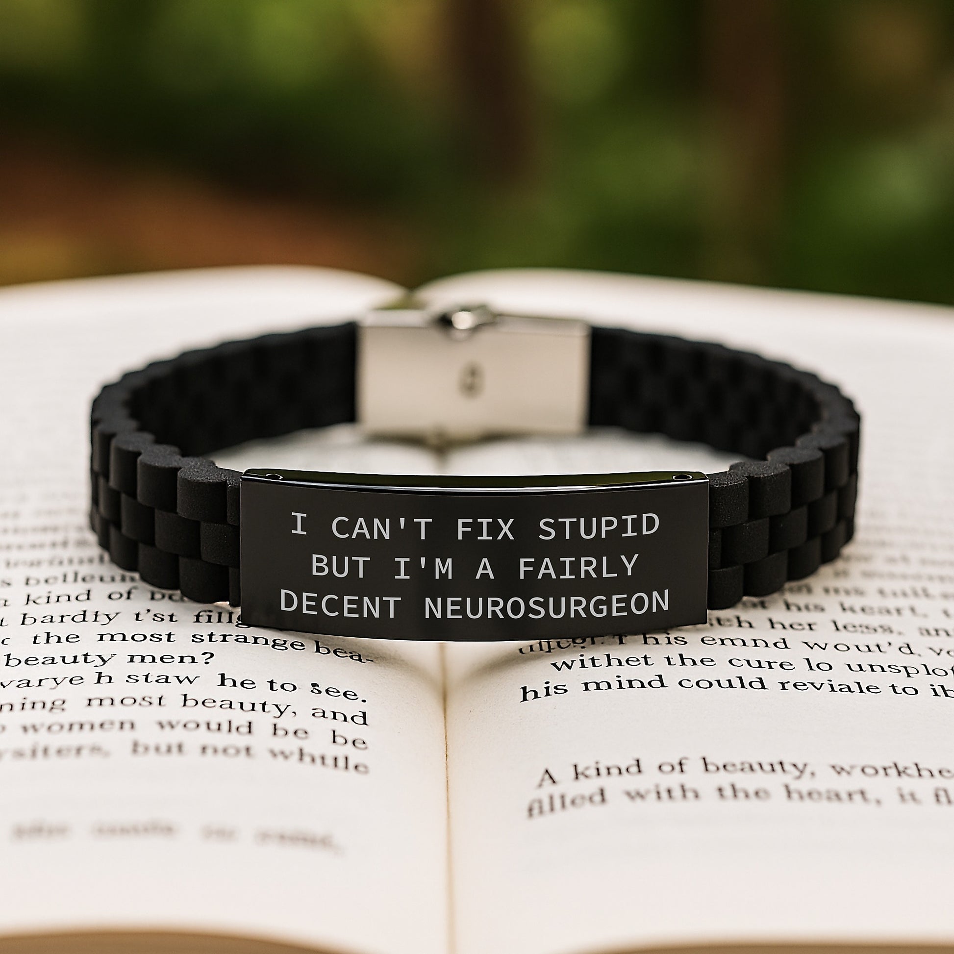 Funny Neurosurgeon Gifts from Friends to Men, Inspirational I Can't Fix Stupid But I'm A Fairly Decent Neurosurgeon Glide lock Clasp Bracelet for Christmas Unique Gifts - Image 2