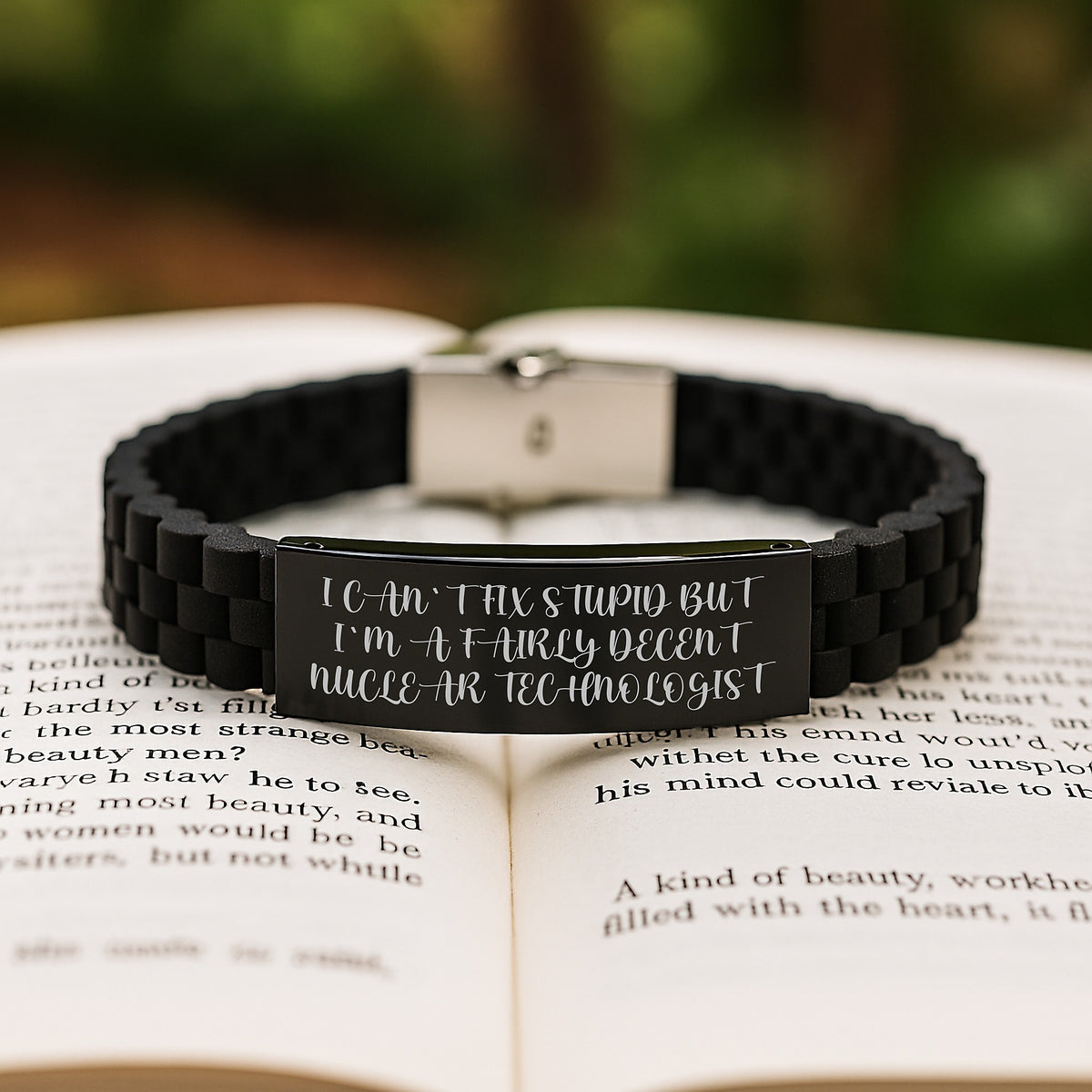 Funny Nuclear Technologist Gifts for Her - Adjustable Glide lock Clasp Bracelet in Black - Unique Mother's Day Unique Gifts from Daughter - Image 2