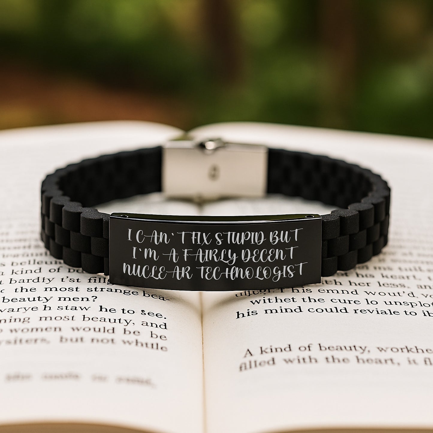 Funny Nuclear Technologist Gifts for Her - Adjustable Glide lock Clasp Bracelet in Black - Unique Mother's Day Unique Gifts from Daughter - Image 2