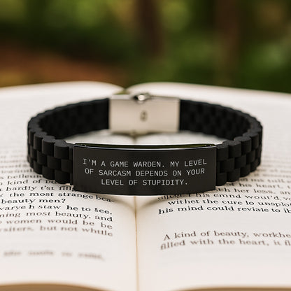 Funny Game Warden Gifts for Him - Glide lock Clasp Bracelet with Sarcasm Level Quote - Birthday Unique Gifts from Friends to Game Warden - Image 2