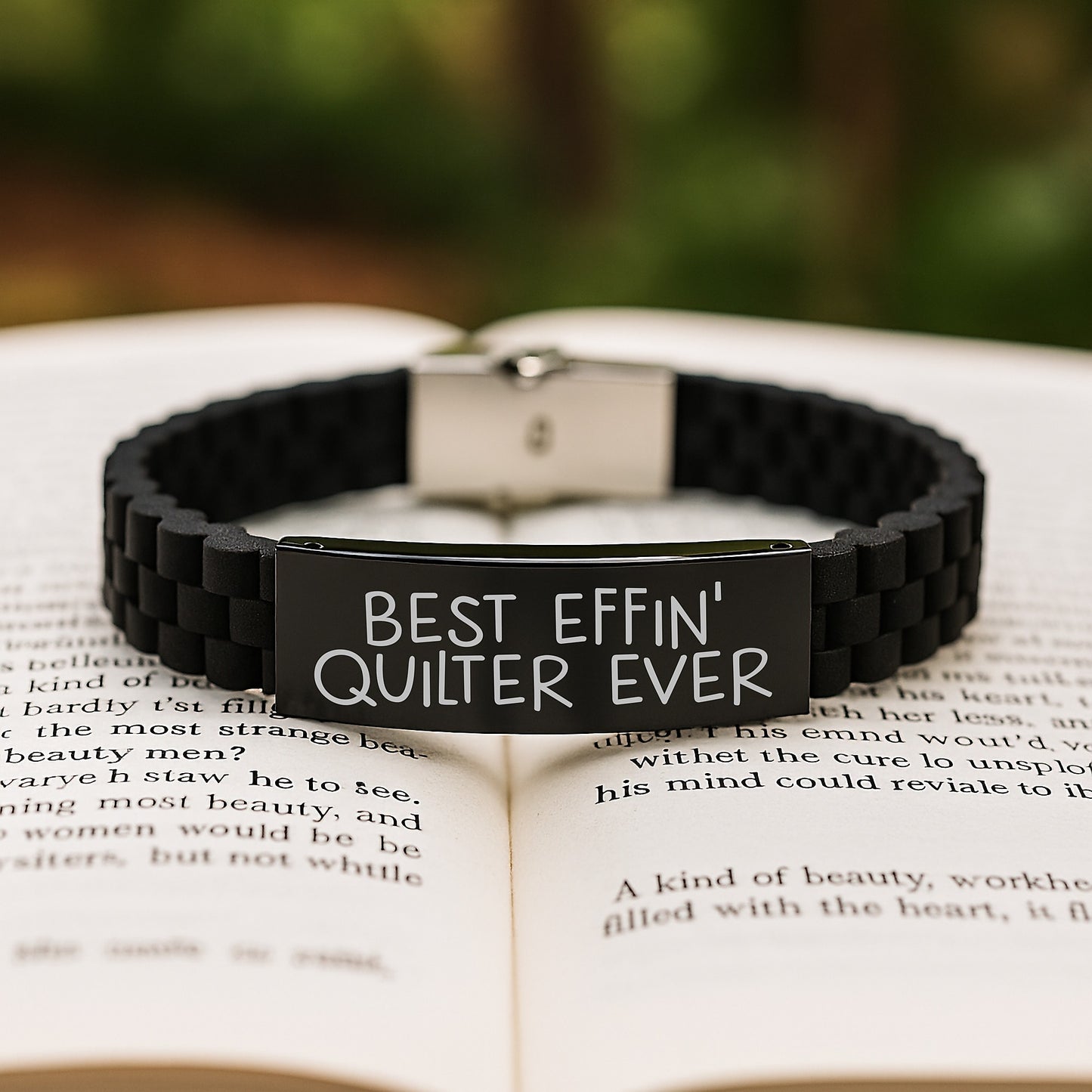 Funny Quilter Gifts for Quilter Friends, Best Effin' Quilter Ever Glide lock Clasp Bracelet, Christmas Unique Presents for Women, Adjustable Quilter Jewelry - Image 2