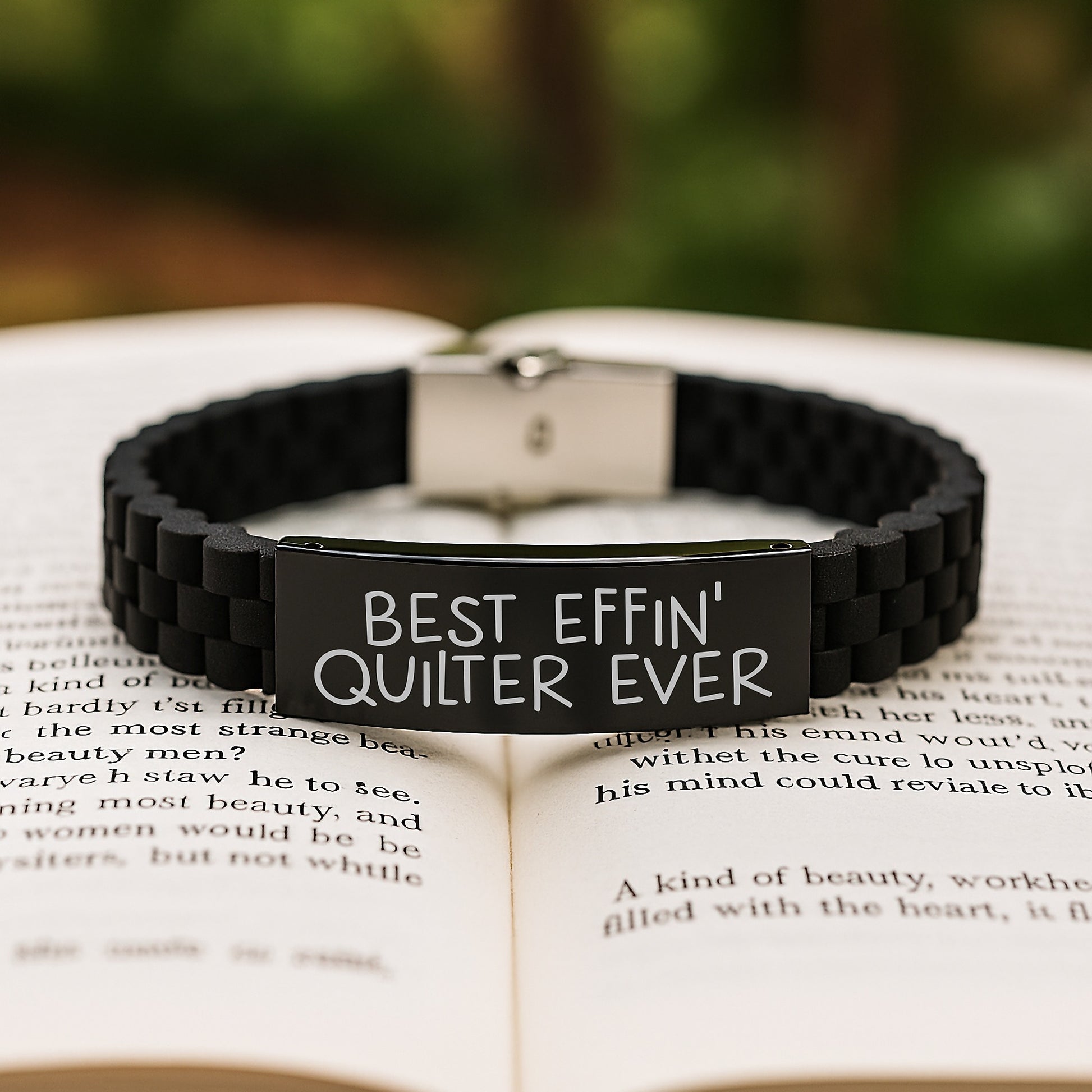 Funny Quilter Gifts for Quilter Friends, Best Effin' Quilter Ever Glide lock Clasp Bracelet, Christmas Unique Presents for Women, Adjustable Quilter Jewelry - Image 2