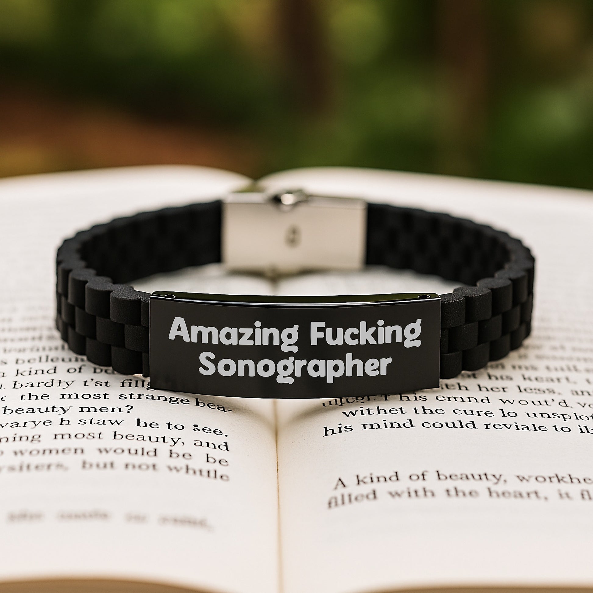 Sonographer Gifts for Men or Women - Funny 'Amazing F--king Sonographer' Glide lock Clasp Bracelet - Image 2