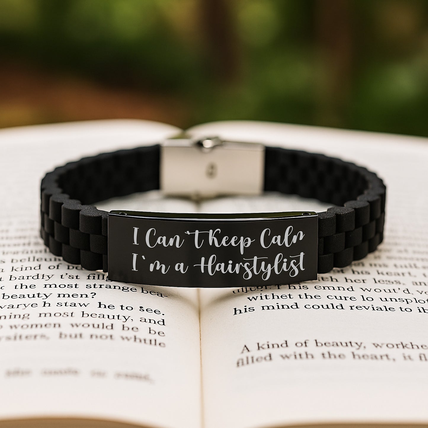 Funny Hairstylist Gifts - I Can't Keep Calm I'm A Hairstylist Glide lock Clasp Bracelet, Birthday Unique Gifts from Friends to Hairstylist, Adjustable Black Stainless Steel Silicone Jewelry - Image 2