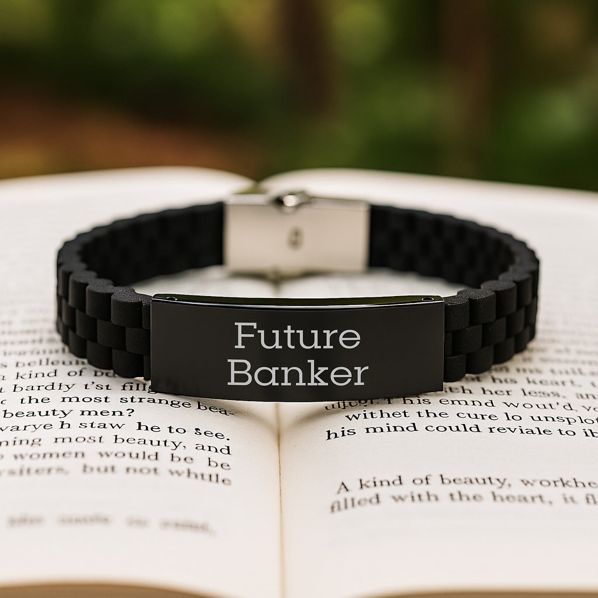 Funny Future Banker Inspirational Quote Gifts for Men Banker Glide lock Clasp Bracelet, Adjustable Black Stainless Steel and Silicone, Gifts from Friends to Graduation Unique Gifts - Image 2
