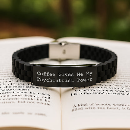 Funny Psychiatrist Gifts from Friends, Birthday Unique Ideas for Psychiatrist Men, 'Coffee Gives Me My Psychiatrist Power' Glide lock Clasp Bracelet - Image 2
