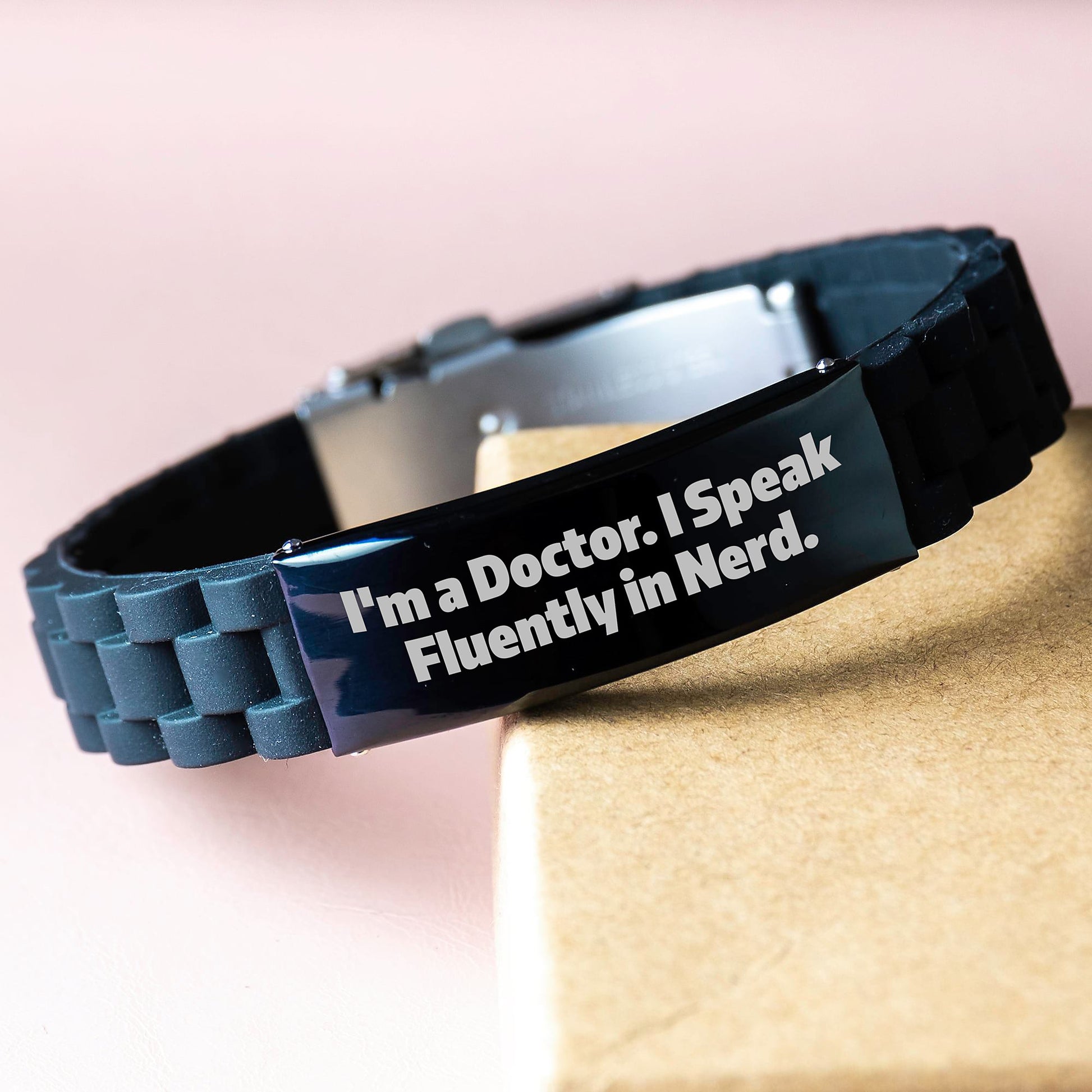 Funny Doctor Gifts from Men to Friends - I'm A Doctor. I Speak Fluently In genius. Glide lock Clasp Black Stainless Steel Silicone Adjustable Graduation Unique Gifts - Image 3