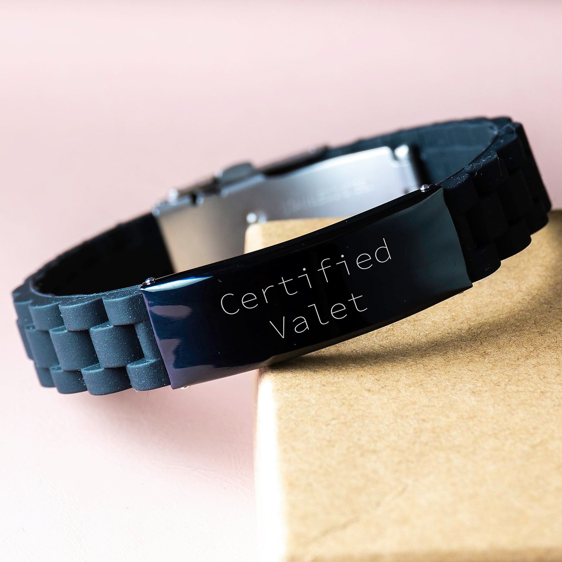 Funny Valet Gifts from Men to Friends, Birthday Unique Gifts for Valet, Glide lock Clasp Bracelet with Quote 'Certified Valet' - Image 3