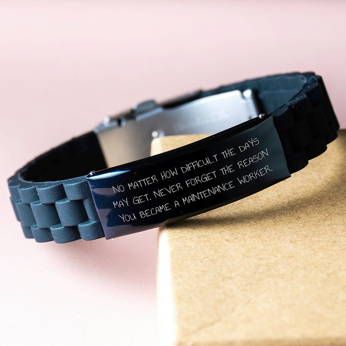 Inspiring Maintenance Worker Gifts from Friends - Valentine's Unique Gifts for Him - Glide lock Clasp Bracelet with 'No Matter How Difficult Days May Get' Quote - Image 3