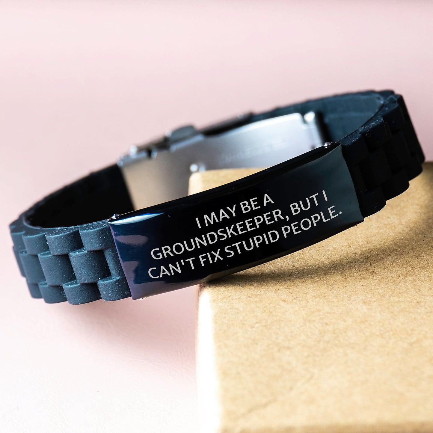 Funny groundskeeper Gifts - Glide lock Clasp Bracelet for Men - 'I May Be A groundskeeper, But I Can't Fix Stupid People.' from Friends to Family - Image 3
