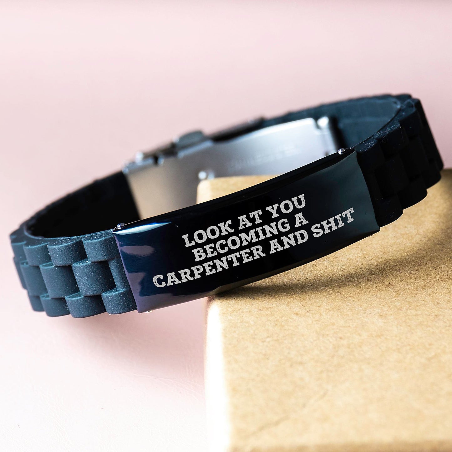 Carpenter Gifts from Men, Funny Graduation Unique Gifts for Him - Look At You Becoming A Carpenter And Shit, Glide lock Clasp Bracelet - Image 3