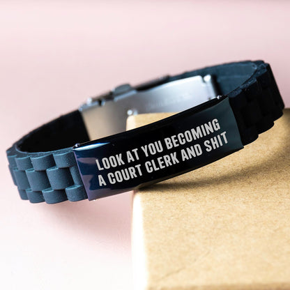 Funny Court Clerk Gifts, Glide lock Clasp Bracelet for Court Clerk, 'Look At You Becoming A Court Clerk And Shit' Christmas Unique Gifts from Friends for Court Clerk - Image 3