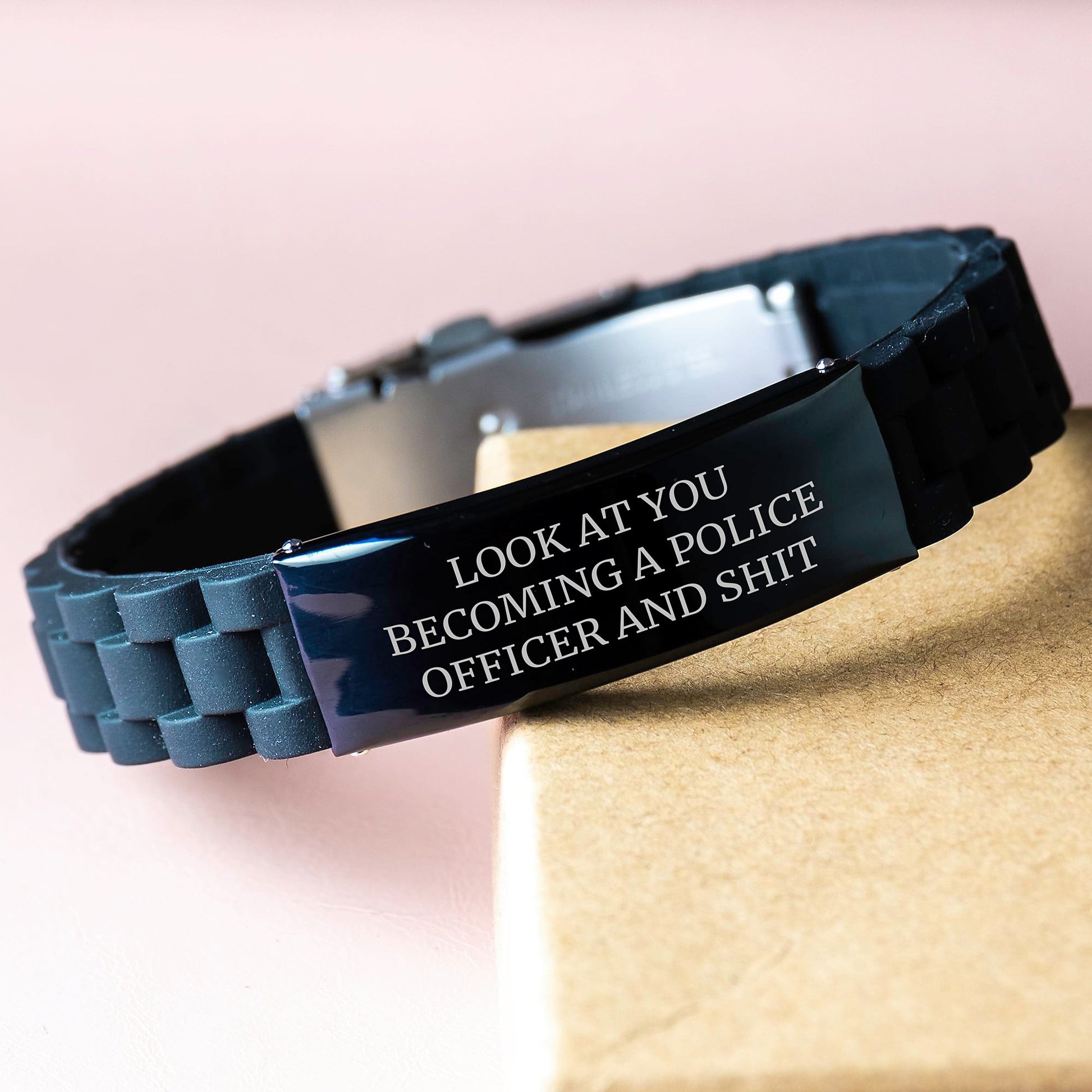 Funny Police Officer Birthday Unique Gift, 'Look At You Becoming A Police Officer And Shit' Glide lock Clasp Bracelet from Friends - Image 3