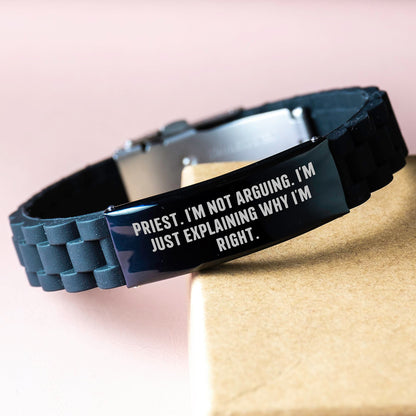 Funny Priest Gifts from Friends - Glide lock Clasp Black Stainless Steel Birthday Unique Presents for Priest 'I'm Not Arguing I'm Just Explaining Why I'm Right' Quote - Image 3
