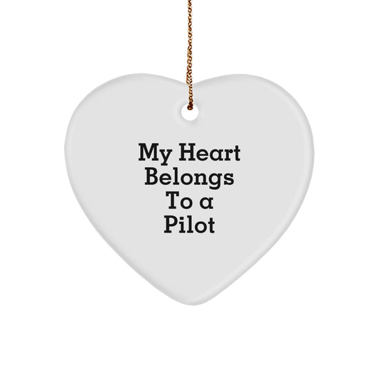 Funny Pilot Gifts with My Heart Belongs To A Pilot Heart Ornament, Christmas Unique Gifts from Friends or Family to Pilot - Image 1