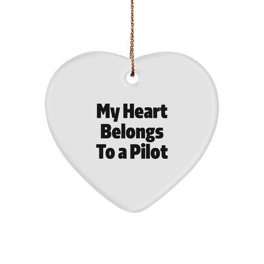 Funny Pilot Gifts for Him, My Heart Belongs To A Pilot Heart Ornament, Christmas Unique Presents - Image 1