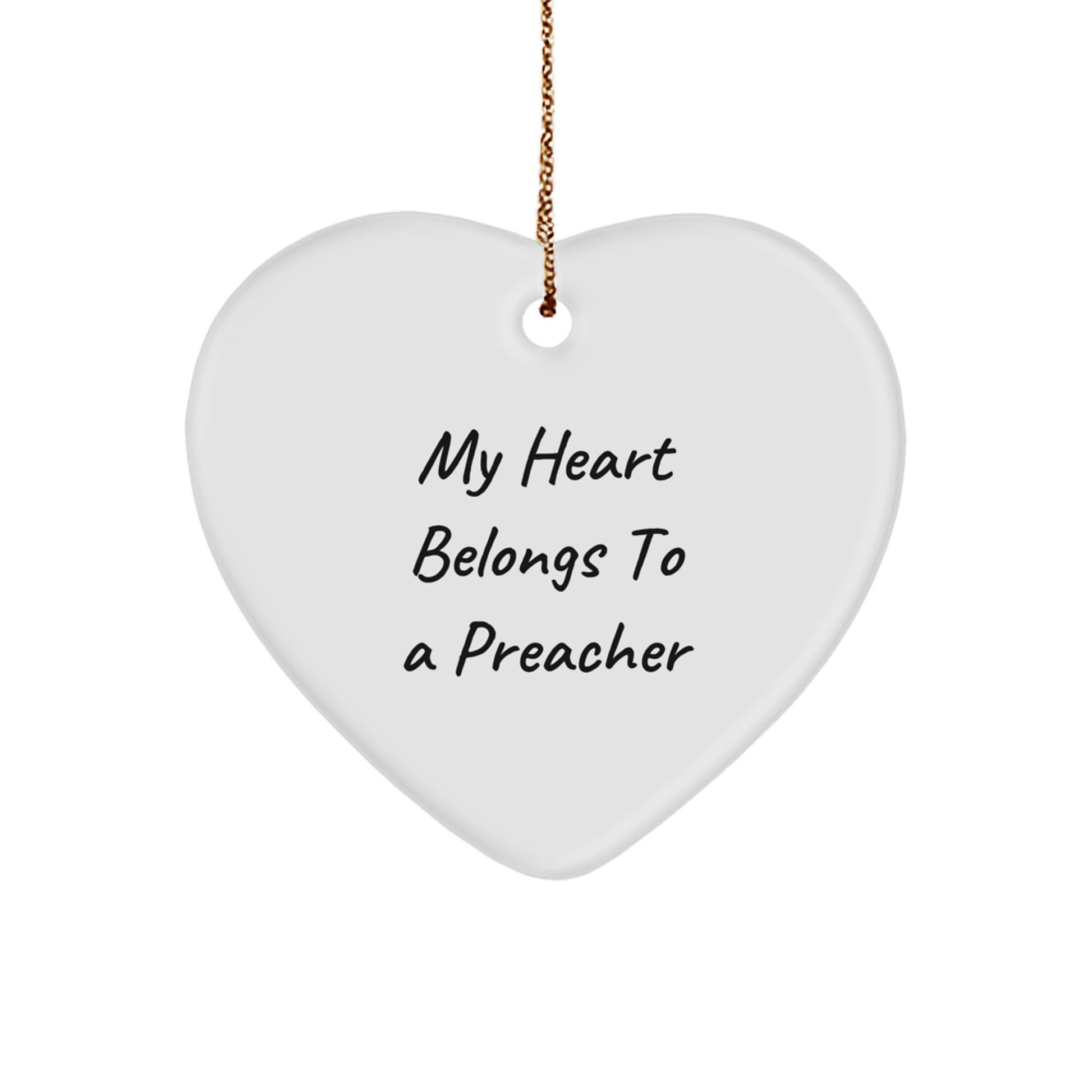 Funny Gifts from Friends Preacher Heart Ornament My Heart Belongs To A Preacher, Christmas Unique Gifts for Preacher, Heart Shaped Preacher - Image 1
