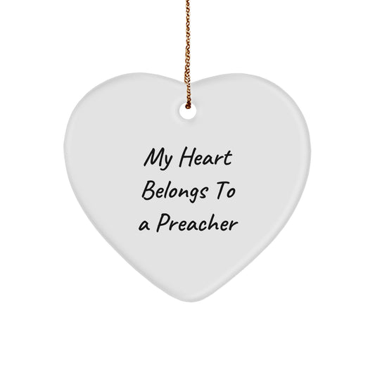 Funny Gifts from Friends Preacher Heart Ornament My Heart Belongs To A Preacher, Christmas Unique Gifts for Preacher, Heart Shaped Preacher - Image 1
