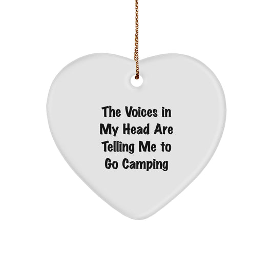 Funny Camping Gifts: Heart Ornament for Camping Enthusiasts - 'The Voices In My Head Are Telling Me To Go Camping' - Gifts from Family, Friends, or Coworkers to Camping Lovers for Christmas - Image 1