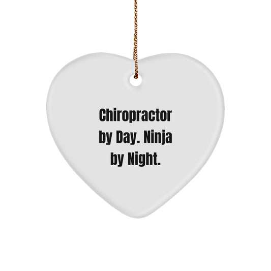Funny Chiropractor Gifts from Friends, Chiropractor Heart Ornament for Christmas Unique Gifts, 'Chiropractor By Day. Ninja By Night.' Heart-Shaped Decoration - Image 1