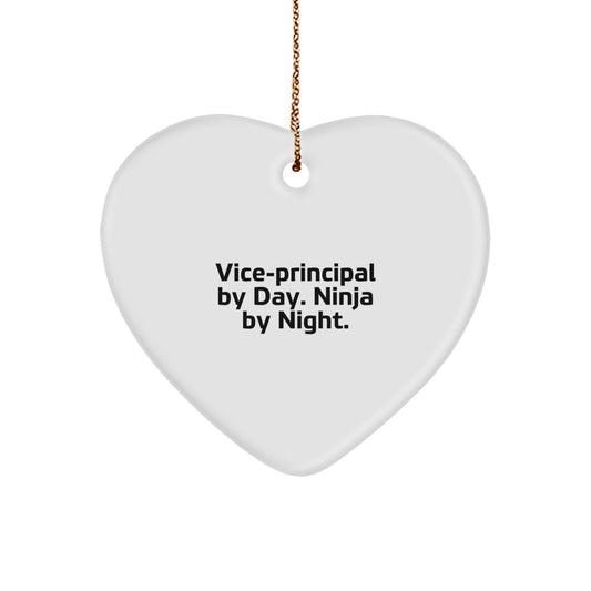 Funny Vice-principal Gifts from Friends Christmas Unique Gifts Vice-principal By Day. Ninja By Night. Heart Ornament - Image 1
