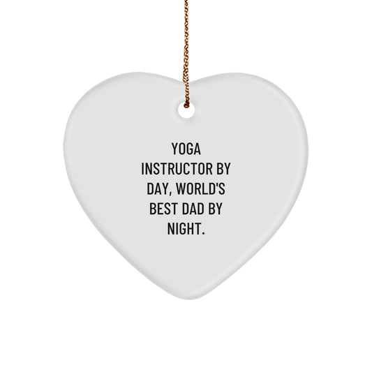 Yoga Instructor Gifts from Men - Funny Heart Ornament - 'Yoga Instructor By Day, World's Best Dad By Night.' - Unique Christmas Unique Gifts for Friends and Family - Image 1
