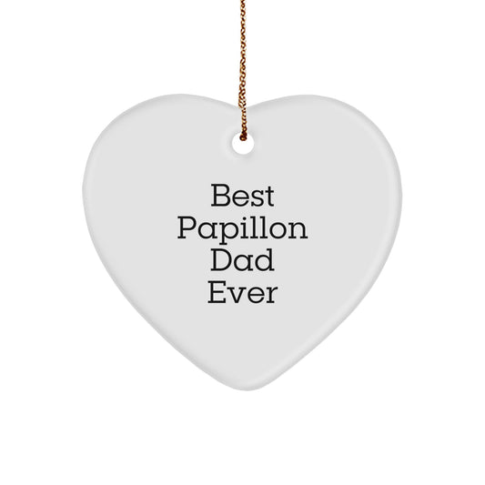 Papillon Dog Lover Gifts from Dad - Funny Christmas Decor Heart Ornament for Papillon Dog Owners - Best Dad Ever - Image 1