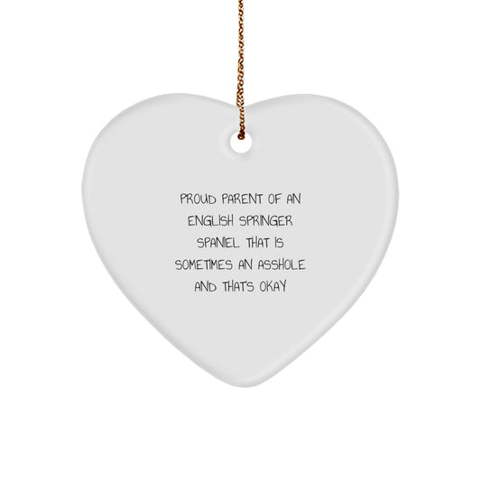 English Springer Spaniel Dog Heart Ornament, Funny Quote, Gifts for Proud Parents, Christmas Unique Gifts from Friends to Family - Image 1
