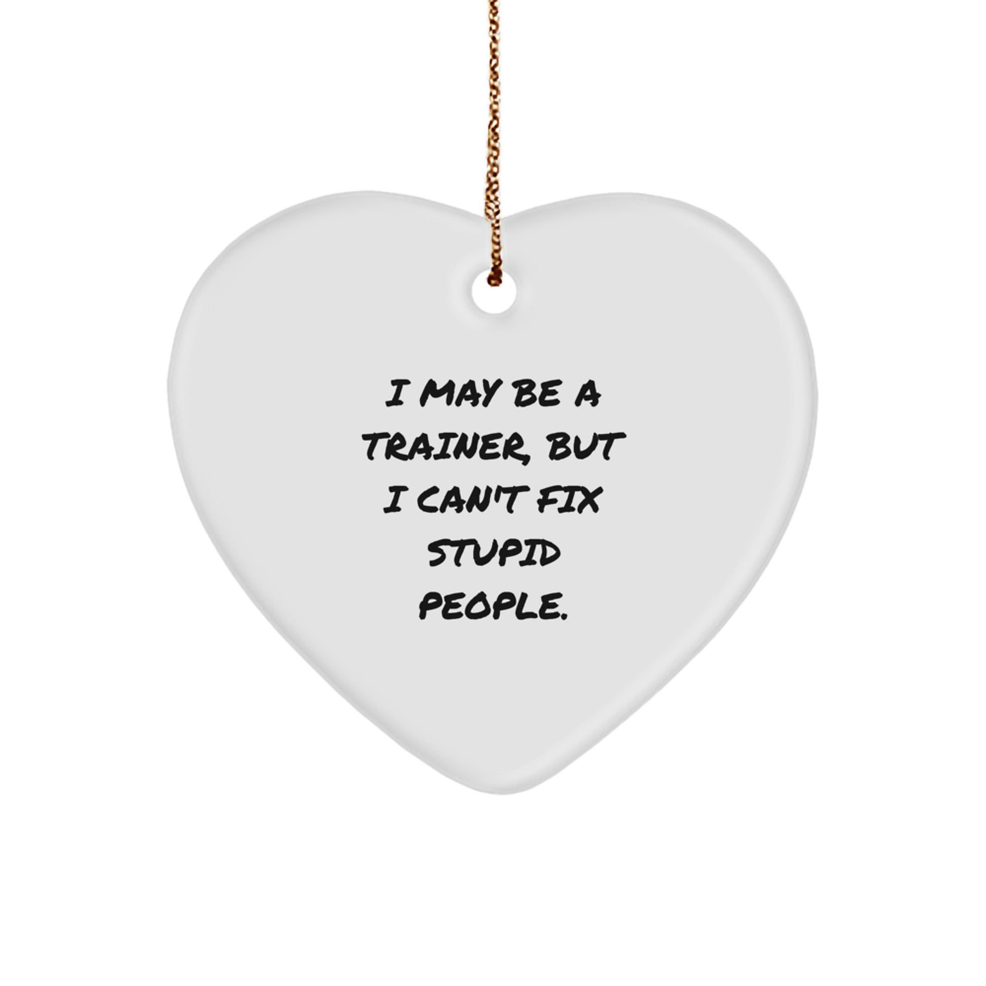 Funny Trainer Gifts from Friends, Coworkers, or Family - I May Be A Trainer, But I Can't Fix Stupid People. Heart Ornament, Trainer Heart-Shaped MDF with High-Gloss Finish, Perfect for Christmas - Image 1